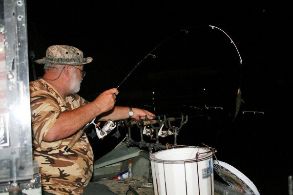 Pulling a fish in at night is as exciting as pulling them in during the day.