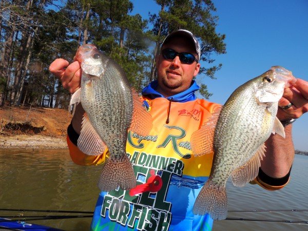 Mathew Outlaw with a nice pair of crappie. Santee Cooper, SC, offers great fishing opportunities for catches like these.