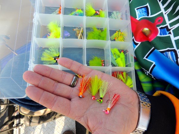 Outlaw’s hand tied jigs allows him to have any color combination he wants.