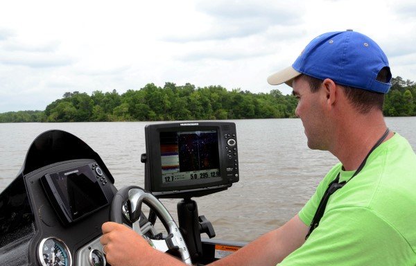 When there’s a fast current and muddy water present, you must depend heavily on your depth finder to locate current breaks and the places where crappie are holding.