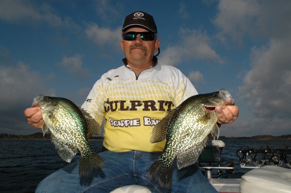 Mike Baker is a professional crappie angler from Silver Springs, Florida. Here he has a couple of crappie caught from Halfmoon Lake near Lynne, Florida.