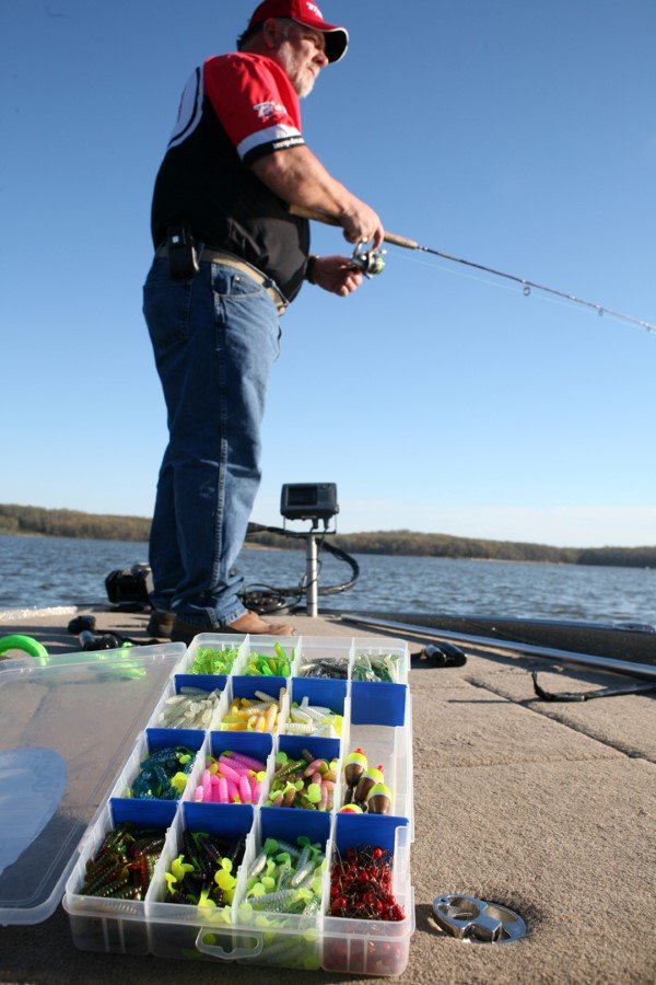 Longtime pro and Legends of the Outdoors Hall of Fame founder, Garry Mason, believes in keeping it simple with a box of Charlie Brewer Sliders, thin wire jigheads, and traditional casting.
