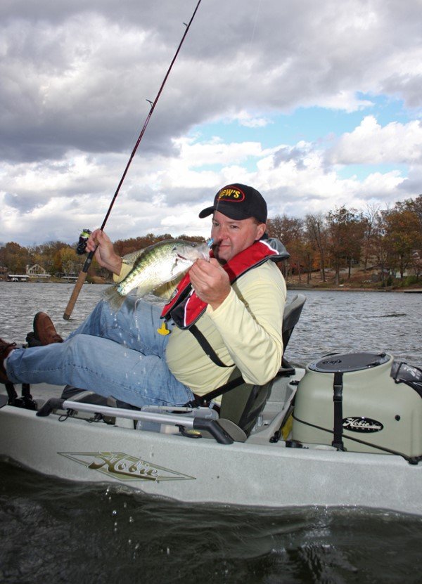 Kayaks continue to become more popular and can be used to reach most good crappie-holding locations. This fisherman was on Lake of the Ozarks.