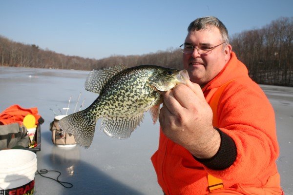While going from divot to divot in Hole Hopping, a live minnow might not survive the terribly cold air. A marabou jig adds life to either a live or dead minnow for more action.