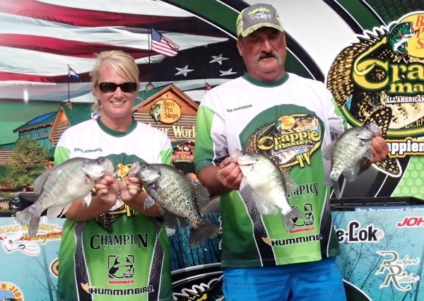 There are many male-female teams competing in crappie tournaments. The Robinson husband-wife team is shown at the Alabama River weighin.