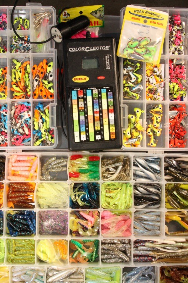 Dannenmueller uses a scientific approach for finding the best color. He employs a Color-C-Lector to determine the most visible color under the given light intensity and water color. He then selects a specifically colored jighead and body to match the conditions.