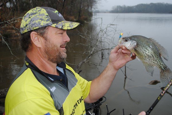 Crappie in super shallow water can be aggressive and fun to catch. One of Brown’s favorite baits is a Road Runner with MidSouth Tackle tube.
