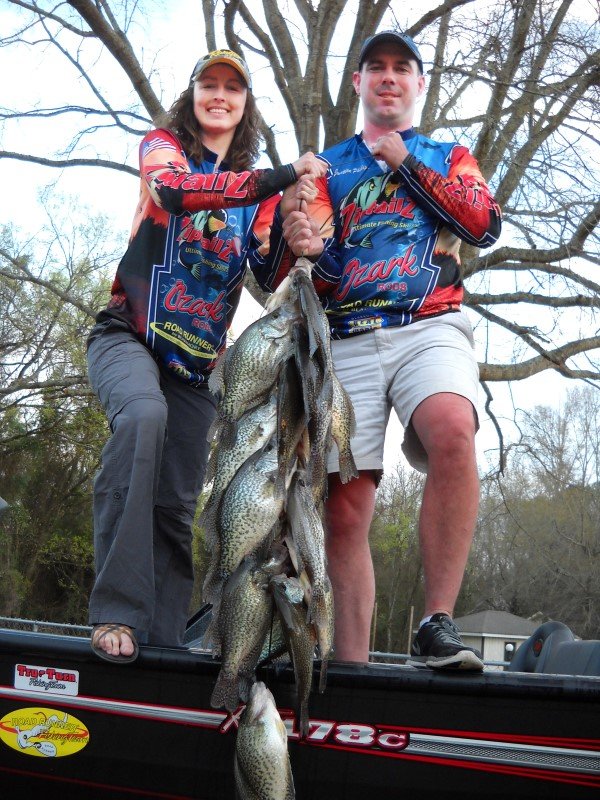 “When my wife, Alicia and I go out on the Alabama River or Lake Jordan and catch a stringer of crappie like this during June, I keep up with where we’ve caught the crappie,” Jonathan Phillips explains. “I know we can go back to those same places almost every day and catch more crappie.”
