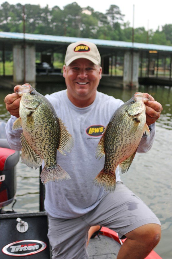Two nice keeper black crappie. Bass pro Terry Scroggins loves to catch crappie especially when the fish are needed for the main course at dinner.
