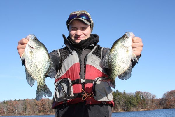 RJ Graham’s bling presentation pays off. He worked a deep water brushpile where crappie were suspended at the top of the cover.