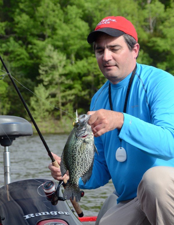 Chris Duraji catches fish all year long like this warm weather crappie. However, for the big slabs, he says nothing beats winter fishing on clear reservoirs.