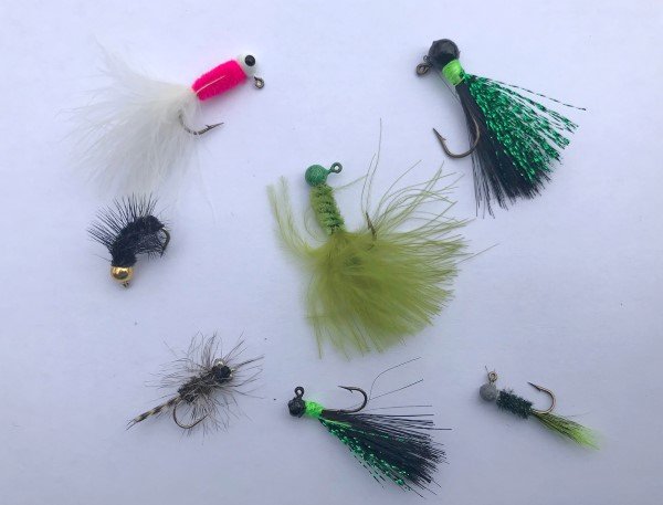 Jigs and flies used to catch crappies during the spring.