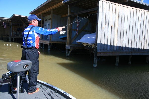Dock corners and areas of light and shade are key hiding and feeding crooks for spring crappie.